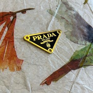 PRADA Gold Triangle LOGO Metallic Metal Hardware Accent BLACK